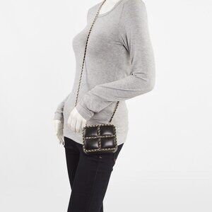 Chanel Black Lambskin Leather Chain Minaudiere Box Clutch Bag